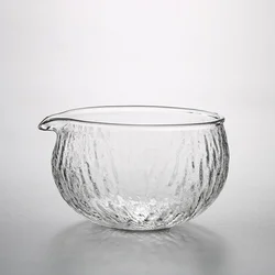 Handcrafted Textured Glass Matcha Bowl with Pouring Spout - Japanese Style Green Tea Ceremony Chawan, 400ml (Glass Bowl)