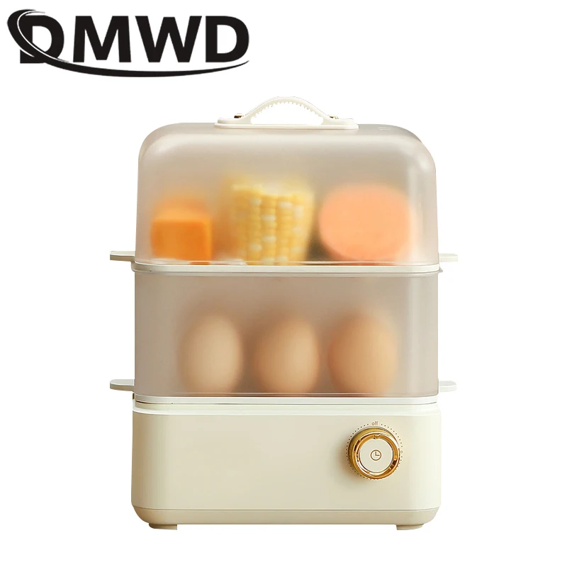 DMWD Mini Electric Egg Steamer Multifunctional Food Steamer Double Layer Bun Corn Milk Steamed Cooking Machine Breakfast Maker
