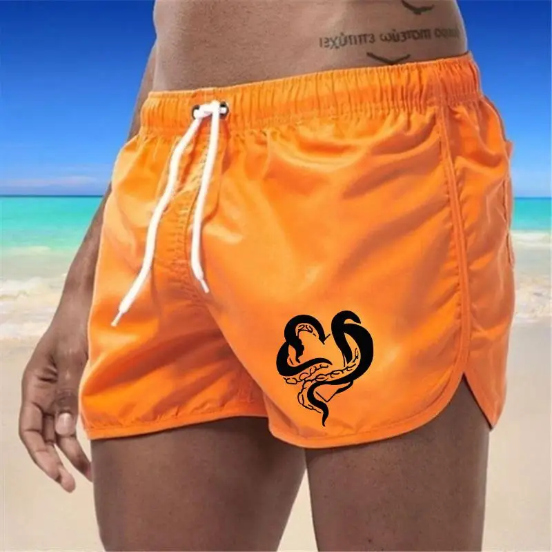 2024 new Summer Men's Beach Shorts Casual Vacation Wear Fashionable Printed Minimalist Design Clothing 3