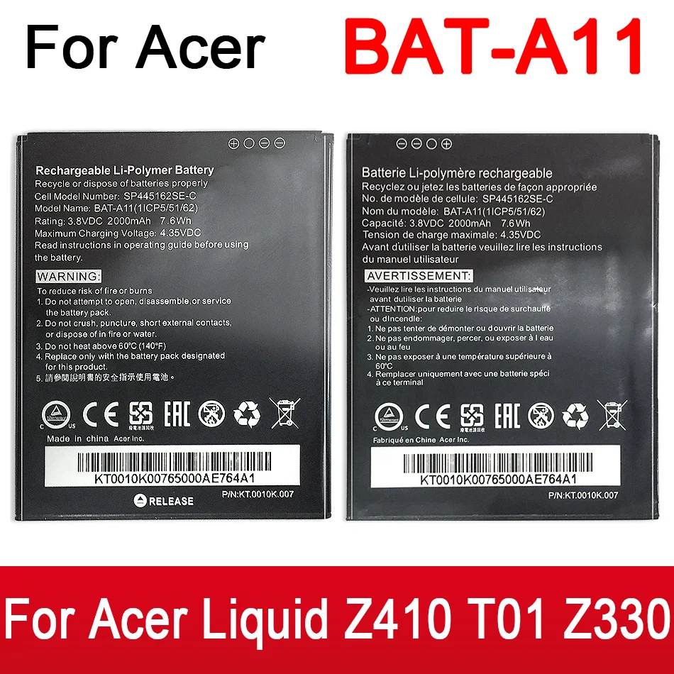 Bat-A11 Batteria Per Acer Liquid Z410 T01 Z330 Bat A11 2000Mah Batteria Di Ricambio Per Telefono Cellulare Agli Ioni Di Litio Polimerico