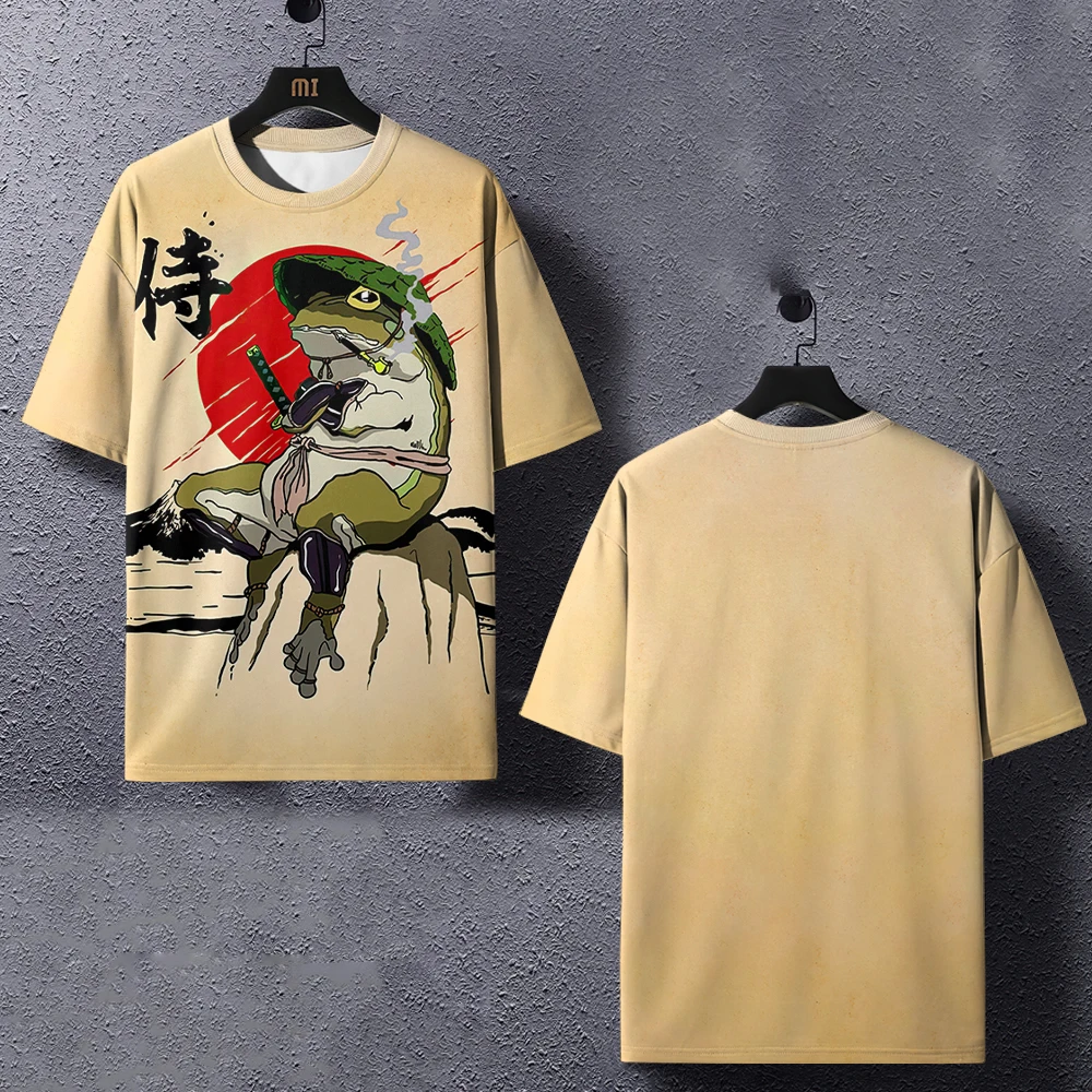 

Low Price High Quailty Harajuku style Frog Warrior Men T-Shirt Japanese Style Funny 3D Pattern Cute Men Shirt Pop Stylish Unisex