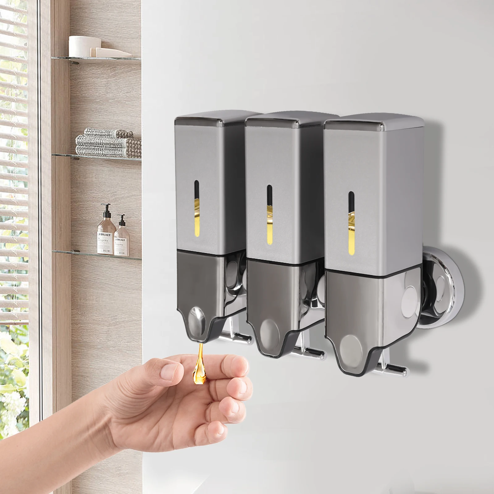 

3In1 Soap Dispenser Wall Mount Shampoo Shower Lotion Gel Conditioner Bathroom