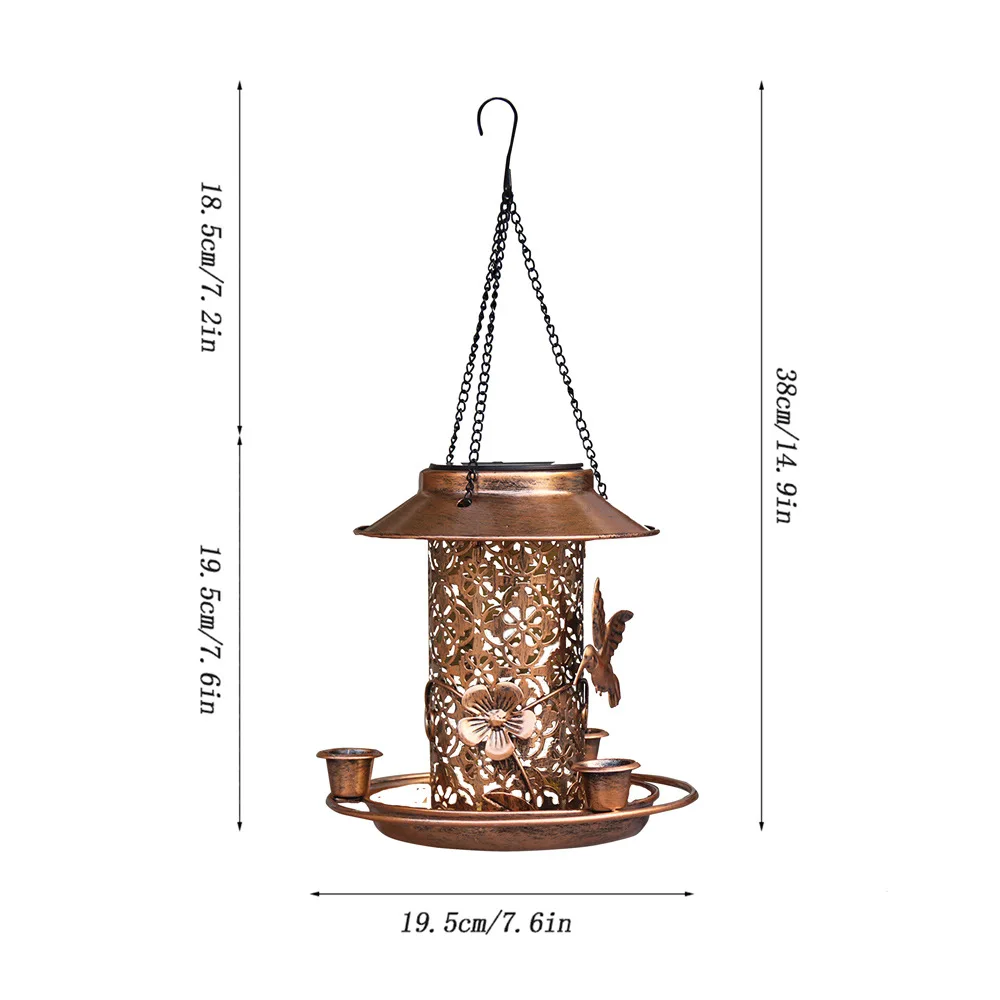 Solar Bird Feeder Metal Outdoors Hanging Bird House with Light Gift Ideas for Lovers Outdoor Garden Backyard Decoration