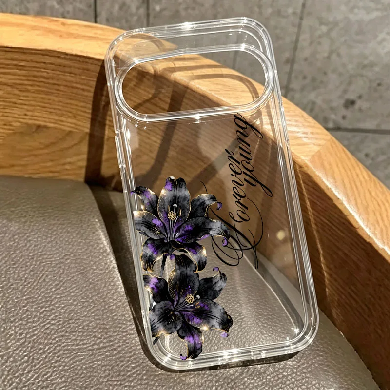 Vintage Lily Floral Clear Phone Case – Elegant Flower Cover