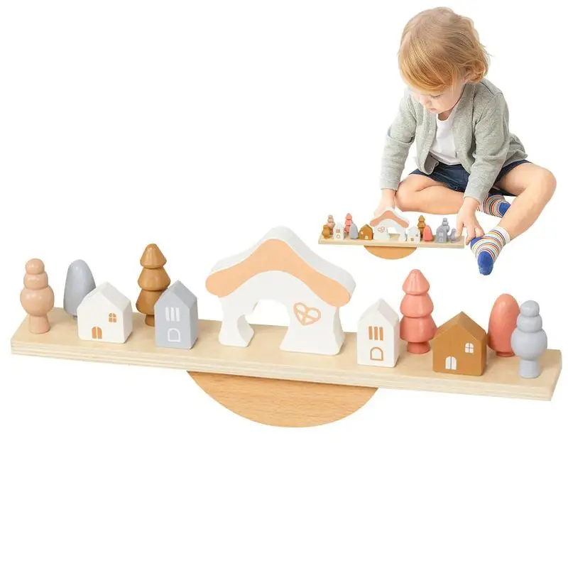 

Toy Stacking Block Sets Wooden Balance Toy With Seesaw Montessori Stress Release Game Safe Preschool Toys For Children Age 3