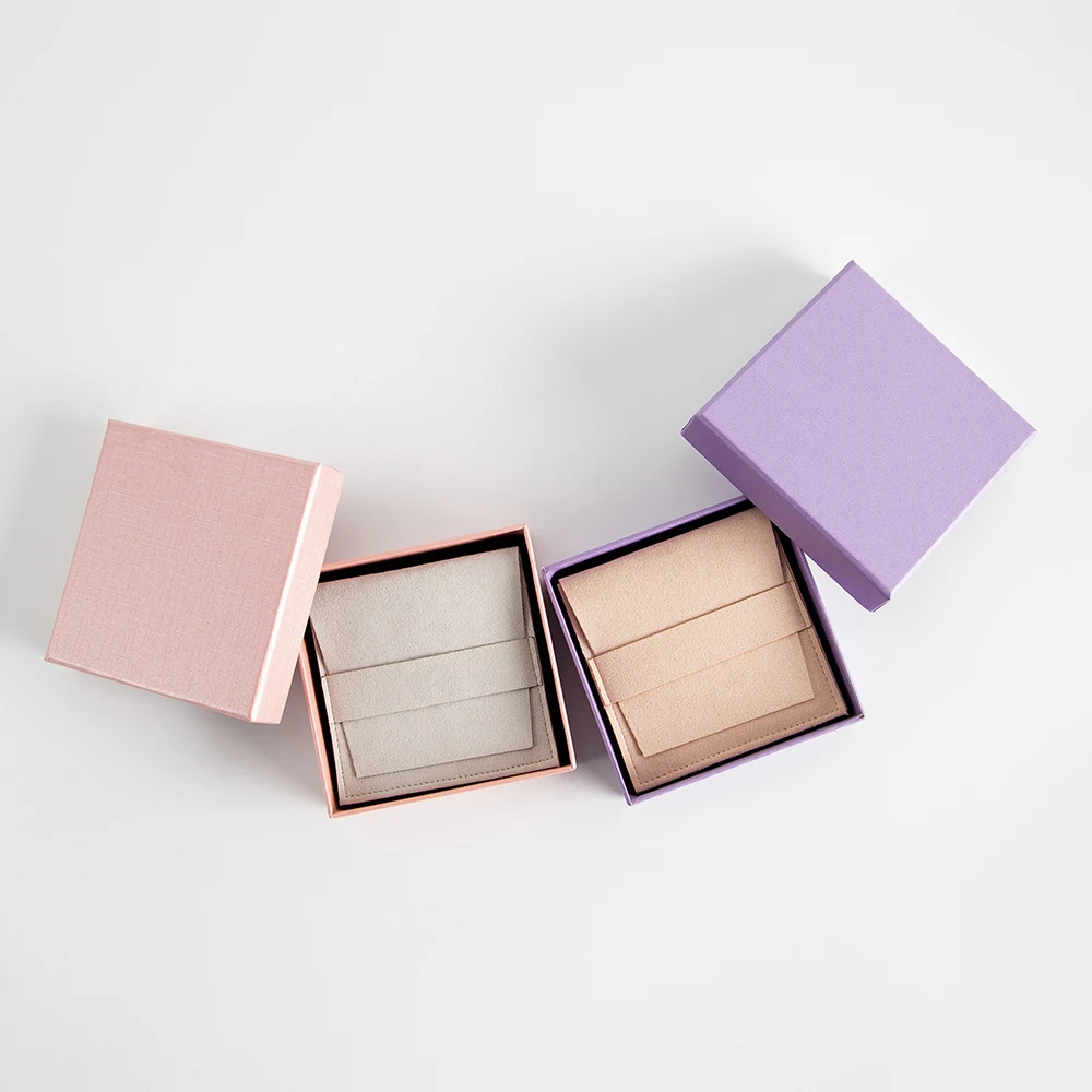 Schmuck-Papierbox, 7 x 7 x 3 cm innen, mit 6,2 x 6,2 cm Mikrofaser-Streifen, Tasche für Ring, Ohrringe, Anhänger, Halskette, Organizer, Hochzeitsgeschenke – Detail 12