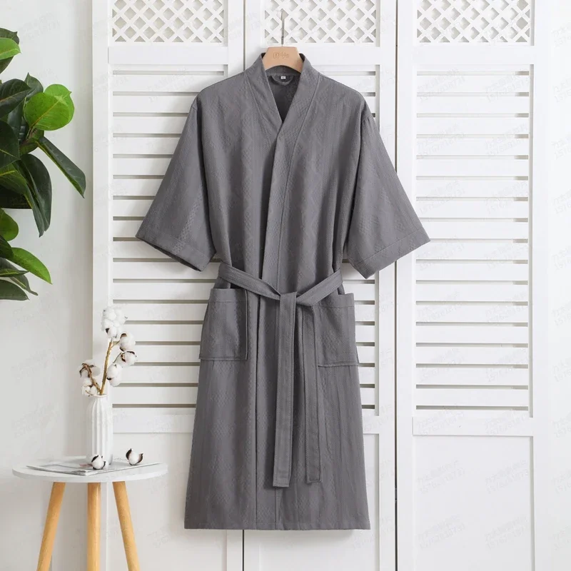 Summer Bathrobe 100% Cotton Male Sleepwear Loose Colorfull Dress Cotton Long Sleeve Robe and Long Pants Bathrobe Set for Men
