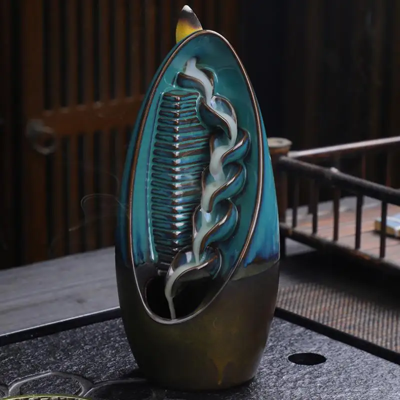 

Ceramic Incense Holder Cone Burner with Waterfall Backflow Design Ornament Home Decor Aromatherapy for Spa Office Bedroom Yoga