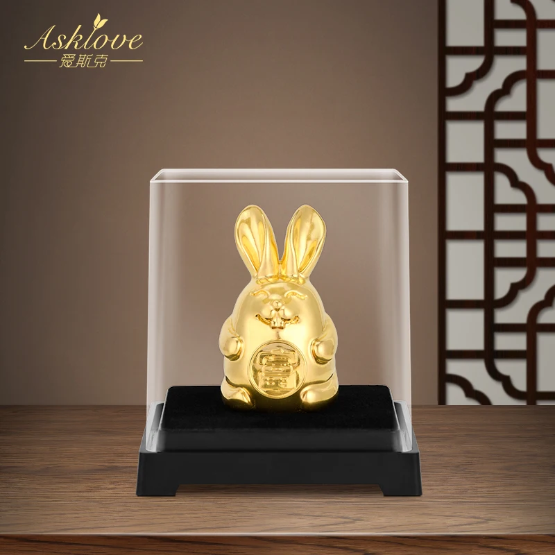 

Rich Rabbit 2023 Year of the Rabbit Decorations Gold Foil Crafts Rabbit Statue Sculpture Desktop Ornaments Home Decorations Gift