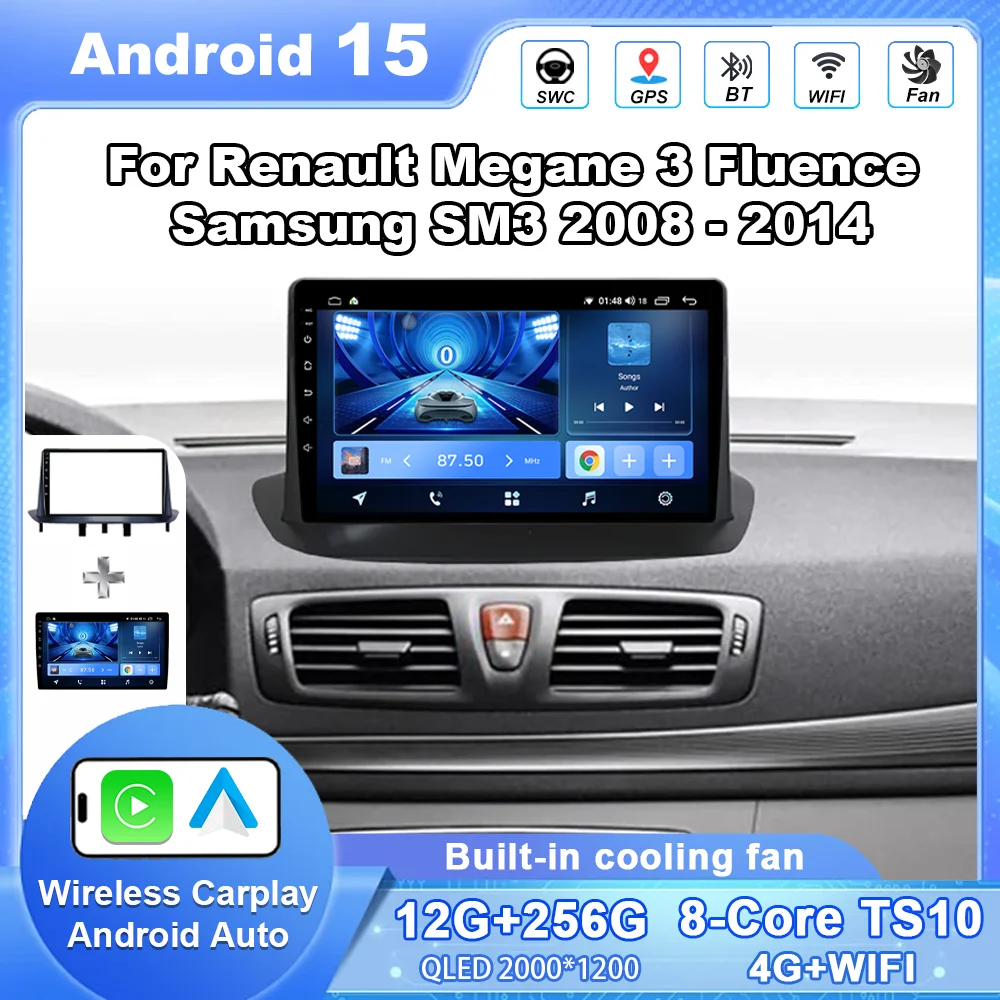 Radio Android 15 Para Renault Megane 3 (2009-2014) - Pantalla 9" 2Din Con CarPlay, Android Auto, GPS Y Cámara