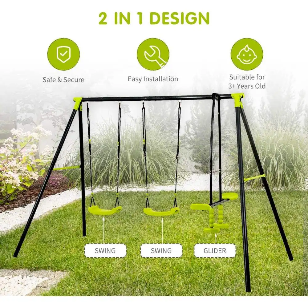 children metal swing set 440lbs for outdoor playground three seat swing black and green 1