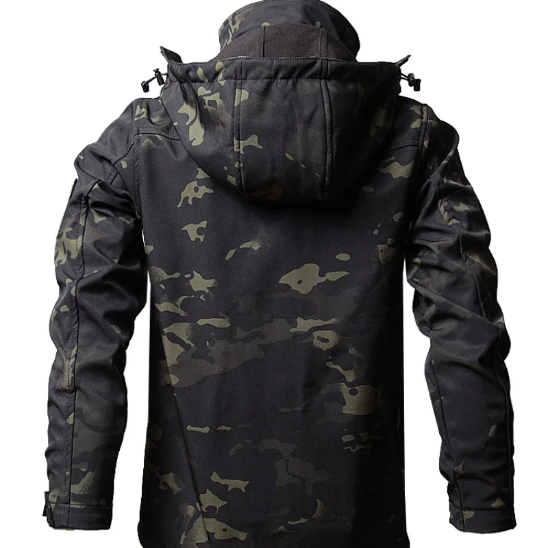 Tactical Winter Camo Sets Men Outdoor Training Warm Combat Suit Soft Shell Waterproof Hooded Jacket Hiking Fleece Pants 2-pcs