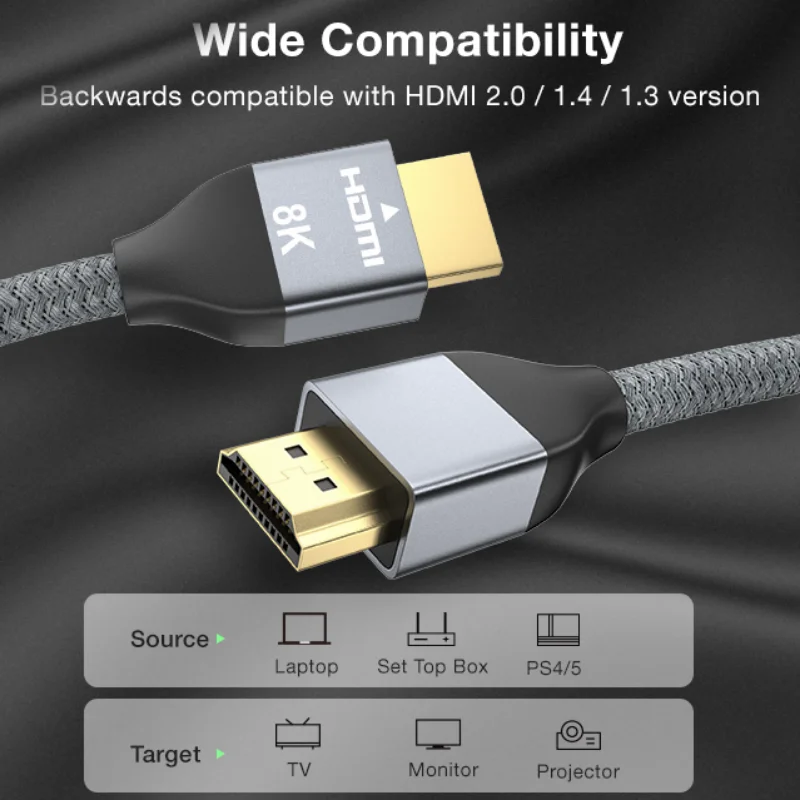 HDMI 2.1 Cable 2m 8K60Hz eARC HDCP HDMI Cord 4K120Hz 3m 5m for PS4/5 Xbox  Series X Laptop Projector Monitor - AliExpress