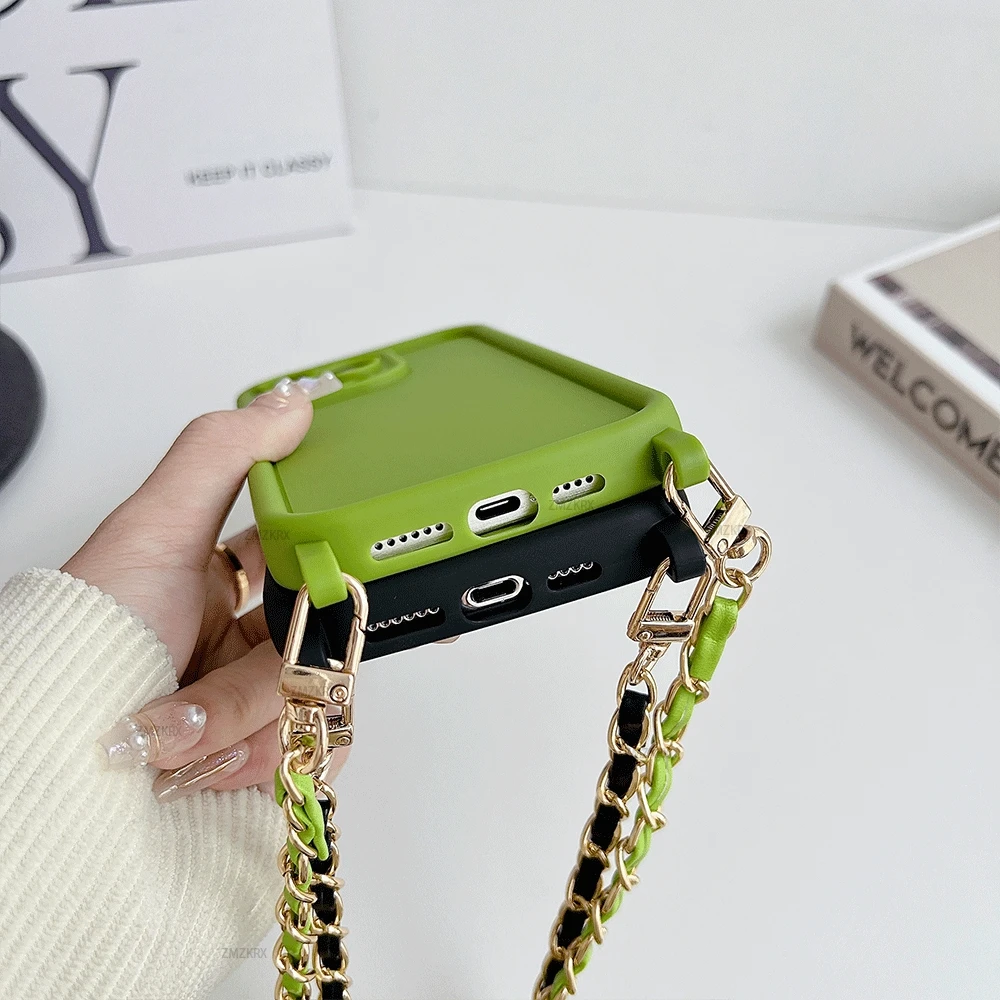 Elegant Crossbody Lanyard Necklace Leather Chain Silicone Phone Case Cover