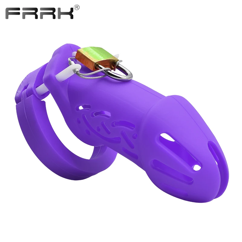 

FRRK Purple Chastity Cage Silicone Soft Love Sex Toys with 35mm 40mm 45mm 48mm 50mm Flexible Penis Rings Adults Erotic Products