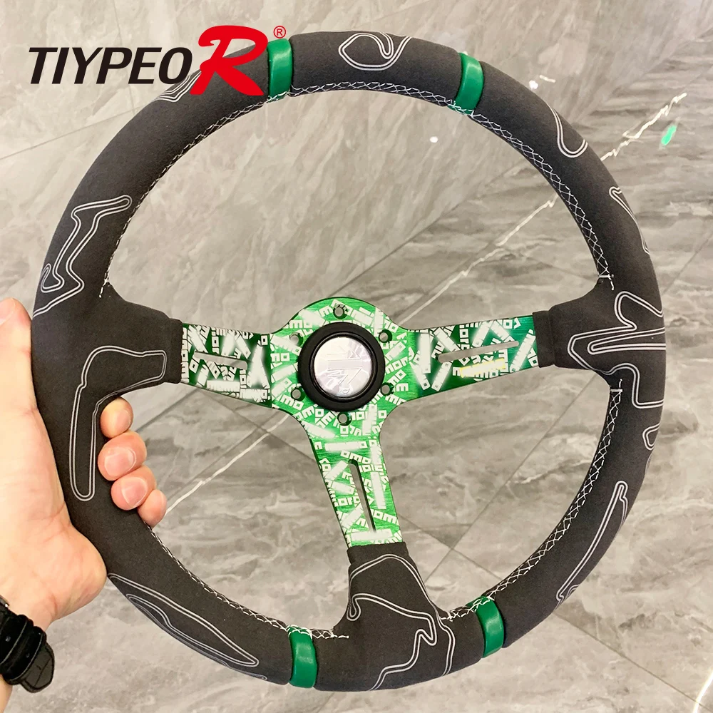 

Green Bracket Universal Drift Car Steering Wheel 350mm Diameter Deep Dish Racing Simulation Steering Wheel Drift Steering Wheel