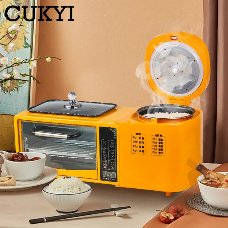 3 In 1 Electric Breakfast Machine Multifunction 1L Rice Cooker 8L Bake Oven Frying Pan Household Bread Pizza Oven Noodles Boiler 6