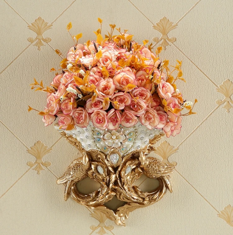 

Europe Home Wall Mural Decoration Accessories Wall Resin Bird Hanging Vase Pendant Wall Artificial Flowerpot Livingroom Ornament