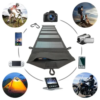 Pannello Solare Pieghevole 4 in 1 da 100W, 20W all'Ora, Caricatore Portatile Rapido USB 5V DC, Alimentatore Mobile per Campeggio e Viaggi all'Aperto