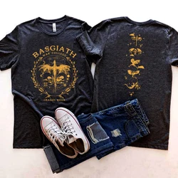 Retro Basgiath War College Double-side Graphic Tee Gold Dragon Fourth Wing T-shirt The Empyrean Series Booktok Trendy Casual Top