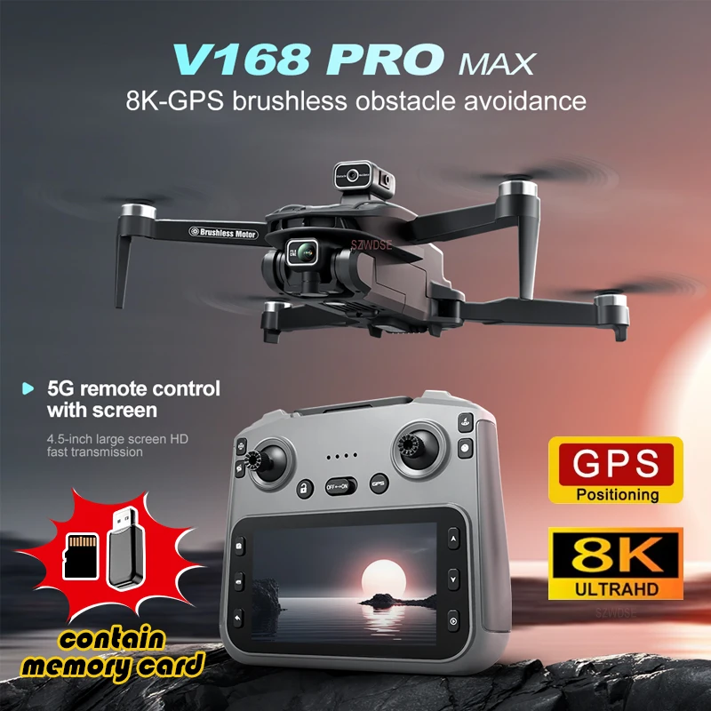 V168 MAX Mini GPS Drone Professional FPV with 8K Camera RC Quadcopter Obstacle Avoidance Aerial Photography Aircraft Helicopters