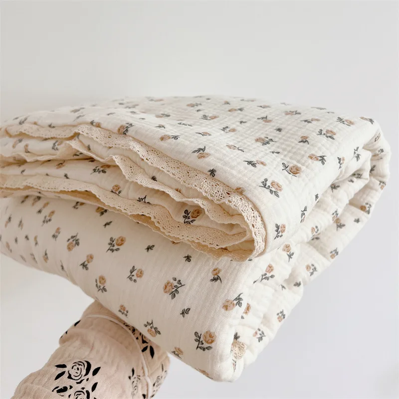 Baby Camellia Rose Print Muslin Trends Blanket Quilt