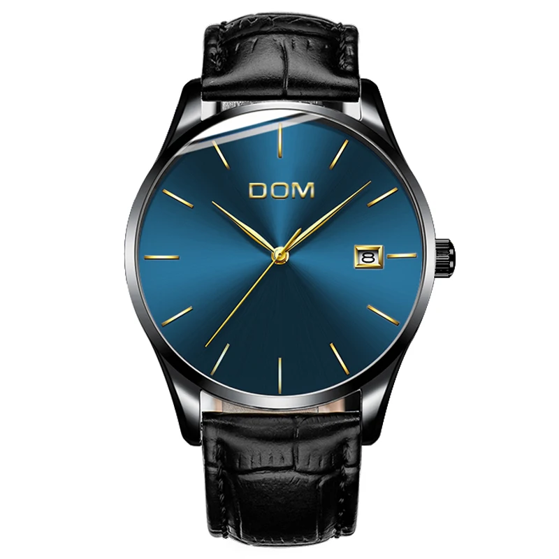 DOM Fashion casual men's quartz Watch Military Watch Large dial Business blue watch
