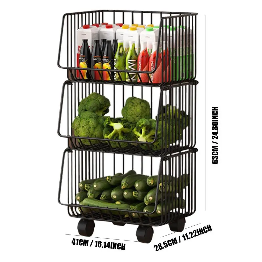 Vegetable Storage Rack Fruit Basket Cart Organizer Holder Rolling Kitchen  Metal