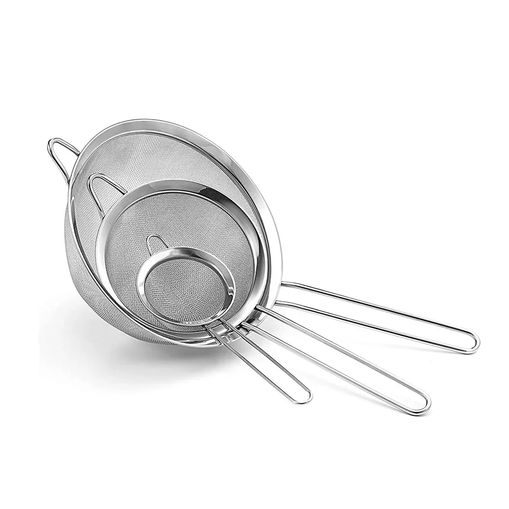 Stainless Steel Fine Mesh Strainer Flour Sifter For Baking With Handle Flour Sieve Sifter Baking Accessories 3pcs/Set