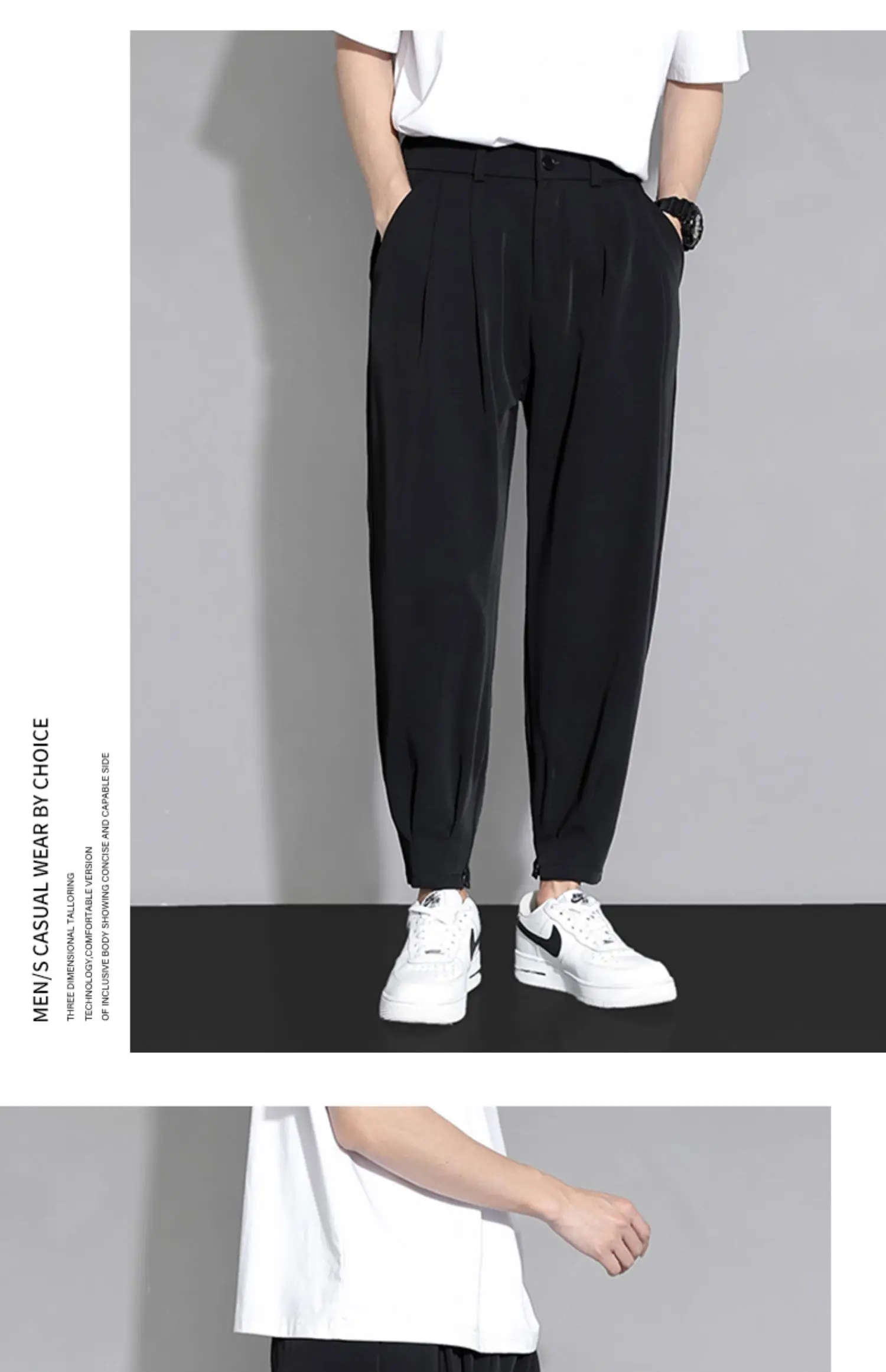 Description Picture 3 of itemNew Men Summer Ice Silk Pants Thin Section Casual Suit Pants Nine-point Sports Trousers Fashion Men Drape Loose Beam Feet Pants