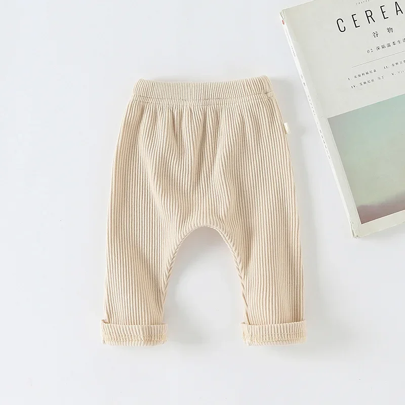 Casual Baby Trousers Bottoming Pant Ribbed Elastic Striped Pants Solid Color Infant Clothing for Kids Toddler Boys Girl Clothes 5