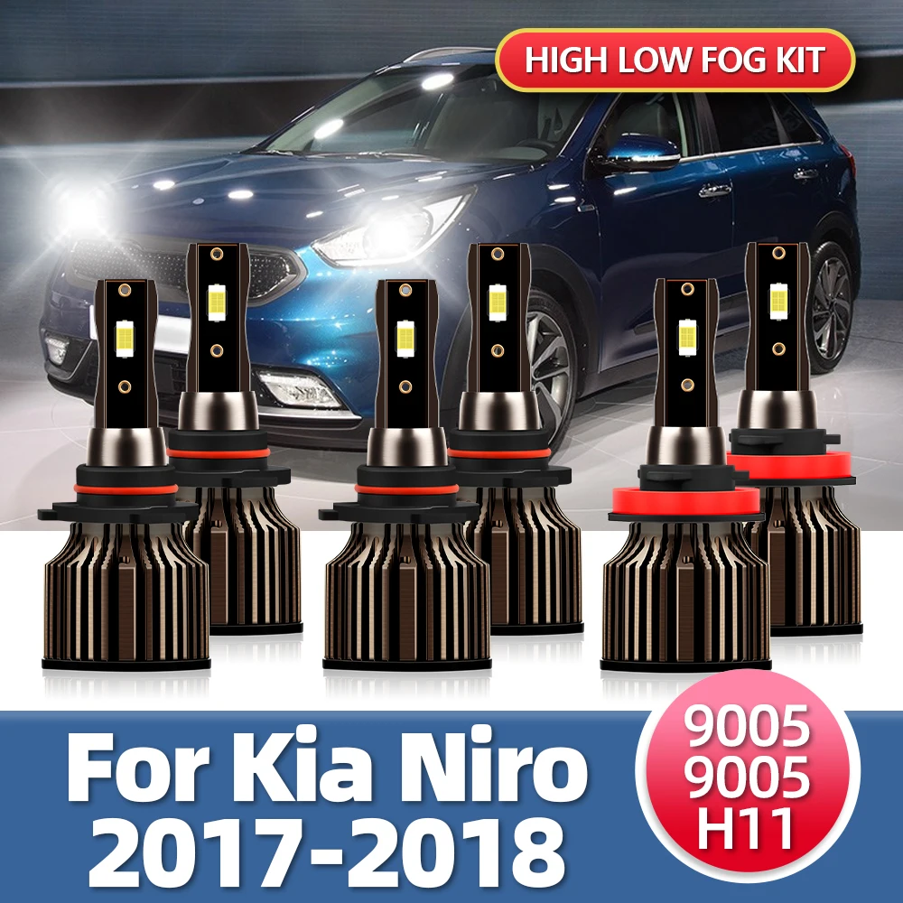 

6x LED Front Car Headlight Foglight Bulbs Kit Combo Bright CSP 9005 H11 H9 H8 High Low Fog Lamp For Kia Niro 2019 2018 2017