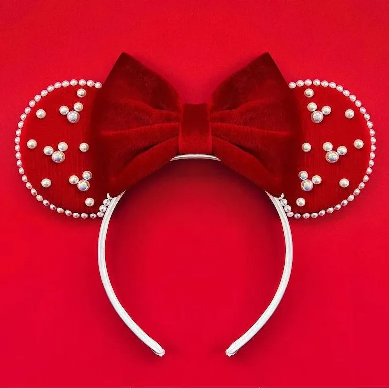 Disney Pearl Mickey Headband Children's Decorative Suede Mickey Headband Amusement Park Decorative Bow