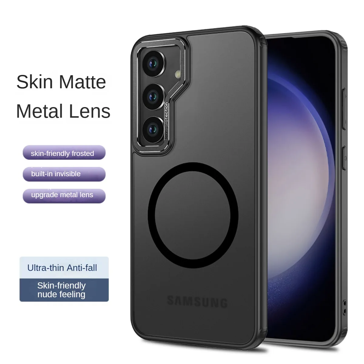 For Magsafe Samsung Galaxy S24 S23 Ultra Plus Case Skin Friendly Matte Metal Lens Magnetic Wireless Charging Cover Accessories