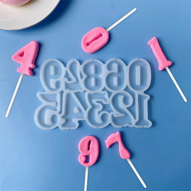 New 0-9 Number Shape Silicone Lollipop Molds DIY Chocolate Candy Cheese Mould Birthday Party Baby Shower Cake Decorating Tools