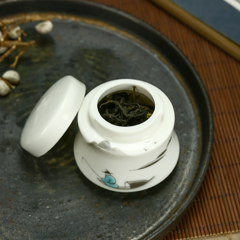 Mini Ceramic Tea Pot White Ceramic Pot Portable Travel Wake-up Tea Storage Container Mini Storage Box Living Room Set