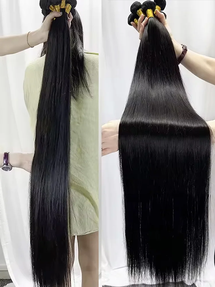 Human Hair Extensions 30 40 Inch Bone Straight Natural Brazilian Raw Remy Virgin Human Hair 3/4 Pieces
