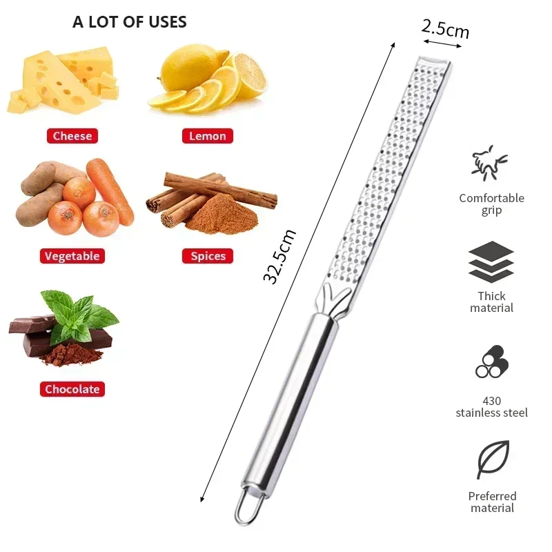 Kitchen Tools Long Handle Cheese Grater Made of Stainless Steel for Cheese Baking and Lemon Zest Grating