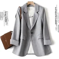 Plus Size Women's Slim Fit Blazer Jacket 300 Pounds Spring Autumn New Korean Style Small Suiting Outerwear Elastic Fiber