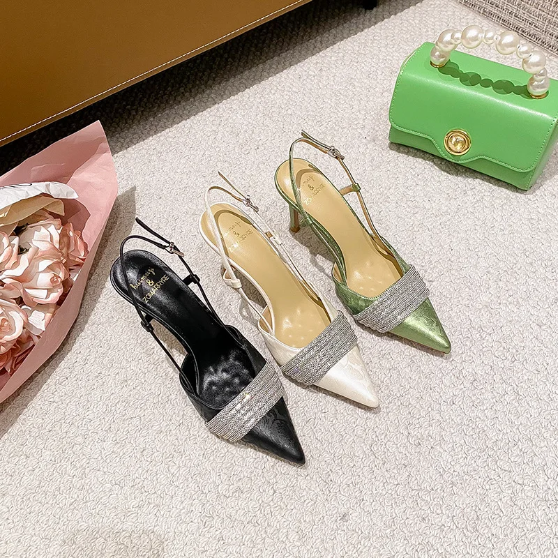 

Spring/Summer New Pointed Shallow Mouth Water Diamond Single Shoes Thin High Heels Banquet Dress Large and Small Women's Sandals