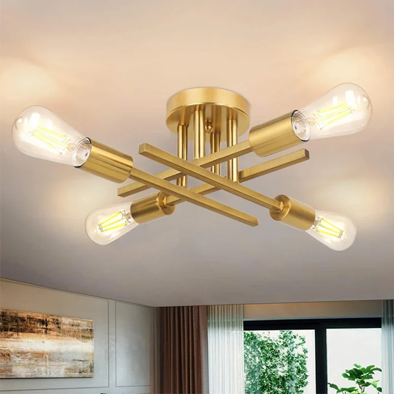 Modern Sputnik Ceiling Chandelier Nordic Semi Flush Mount Ceiling Lamp Vintage Home Decor Lights Lighting Fixture plafonnier LED led chandelier ceiling chandelier art lighting fixtures