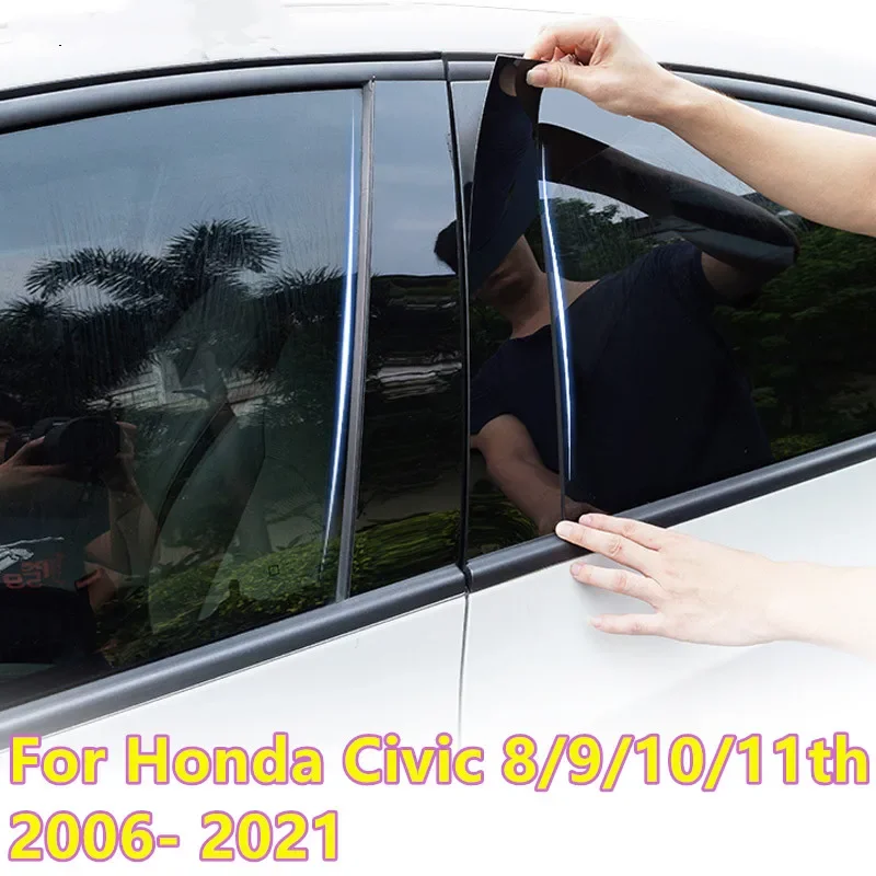 

Car Accessories for Honda Civic 8/9/10Th 2006 2007 - 2020 Glossy Black Door Window Pillar Posts Cover Trim Kit New
