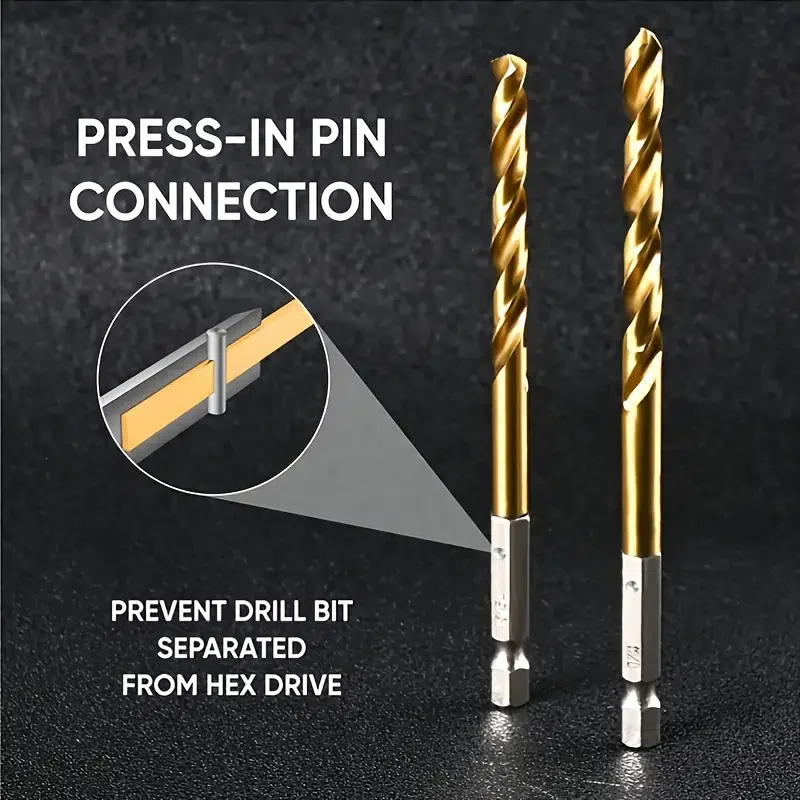 

Twist Drill Bit 1/4 Hex Shank 13pcs 1.5-6.5mm HSS Titanium Coated Electric Screwdriver Bit Woodworking Screw Drill Bits