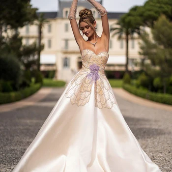 Luxury Beaded Butterfly Beige Evening Dresses for Women Wedding 2024 Elegant Sweetheart Satin Prom Party Gowns 467 1