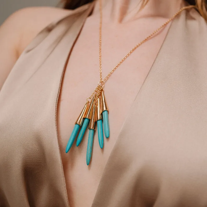 YEEVAA Blue Gemstone Pendant Necklace, Boho Style Gift for Women