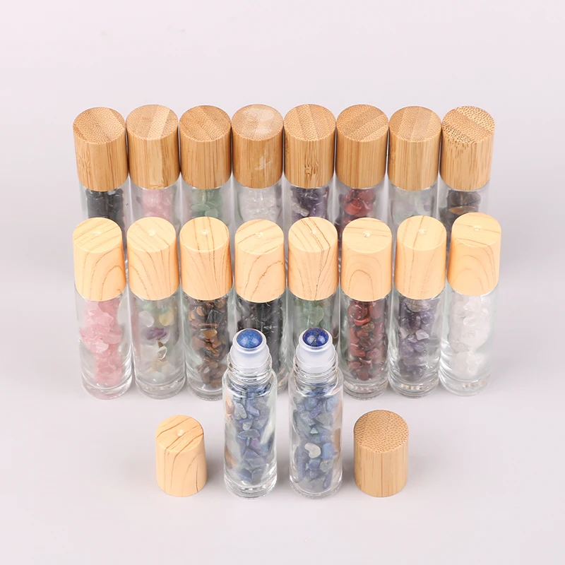 

1Pc 10ml Natural Gemstone Roller Bottles For Essential Oils Refillable Roll-On Healing Crystal Bottles Chips Semiprecious Stones