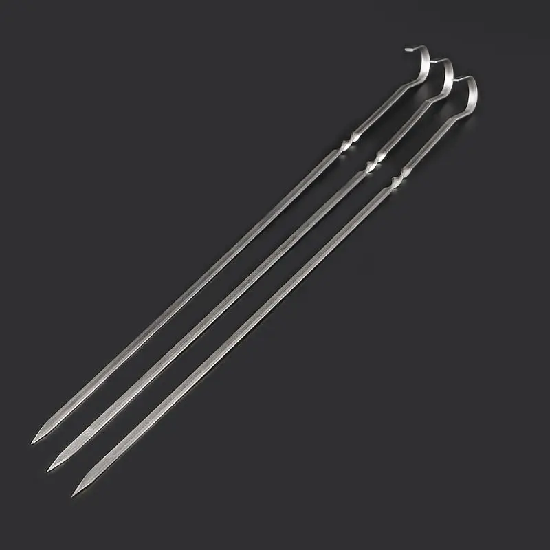 10 Pcs Stainless Steel Flat Meat Skewers For Outdoor BBQ Barbecue