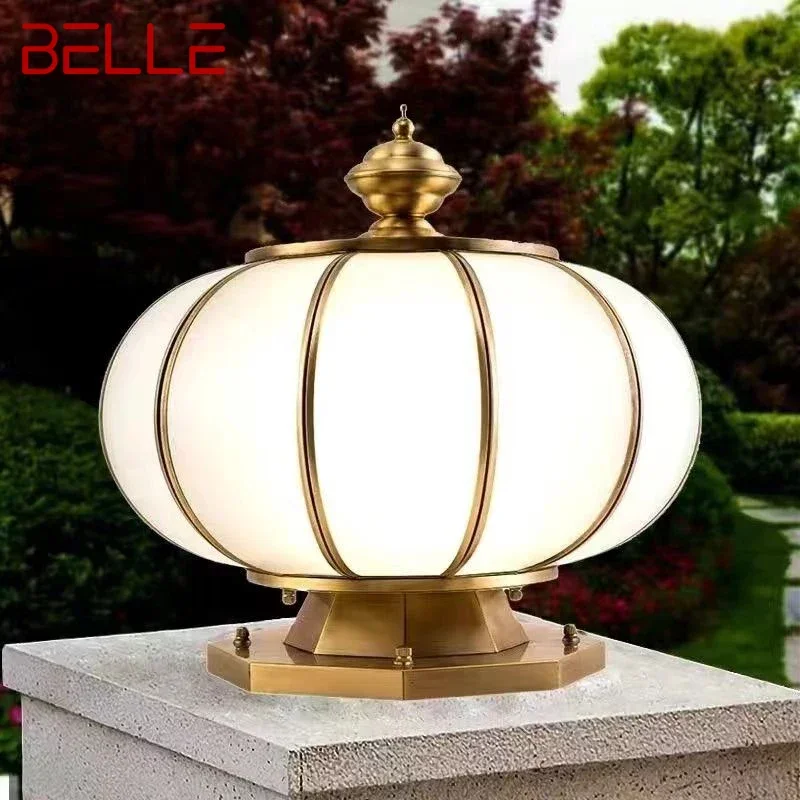 BELLE Outdoor Solar Post Lamp Vintage Creative Chinese Brass  Pillar Light LED Waterproof IP65 for Home Villa Courtyard