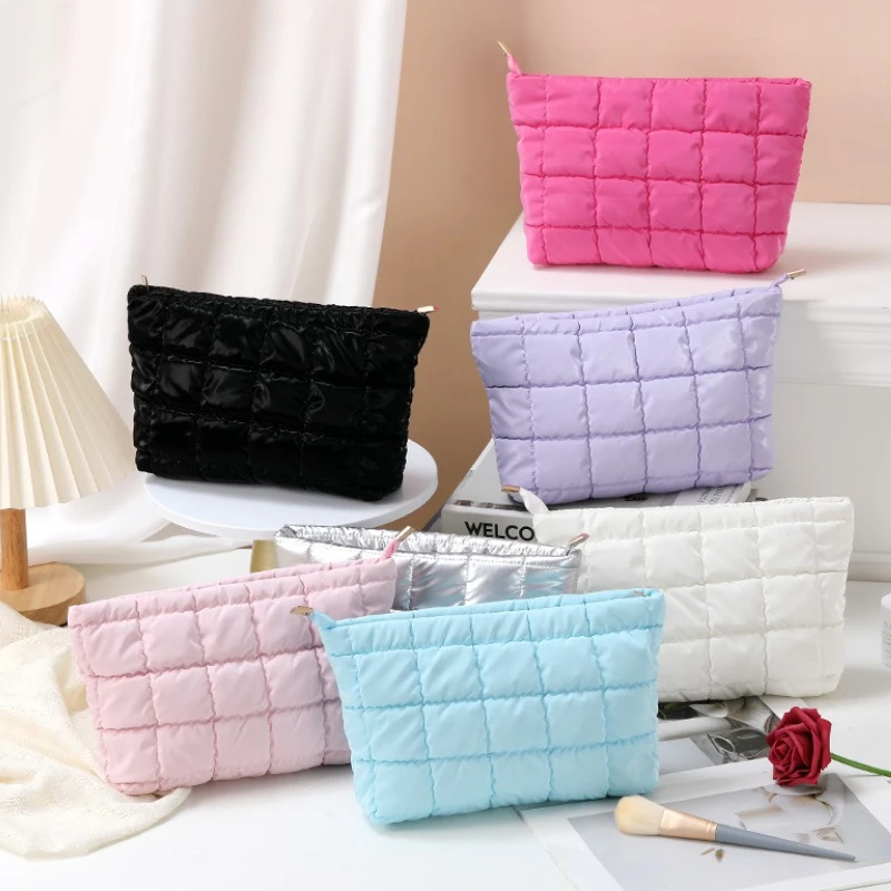 Women Simple Bubble Cosmetic Handbag Travel Organizer Makeup Lipsticks Cotton Pouch Fashion Large Capacity Zipper Bag For Girls