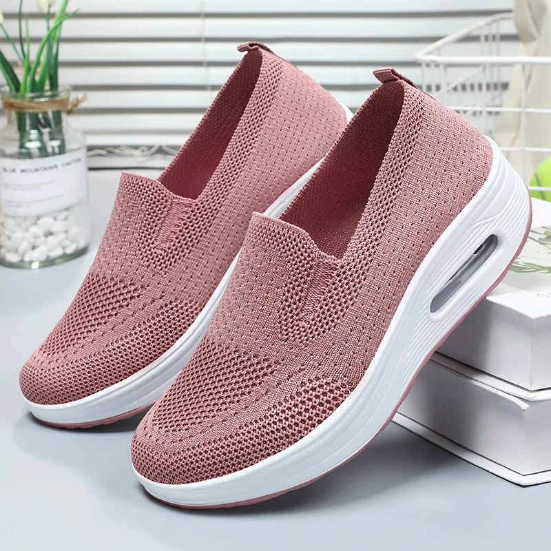 Women's Shoes Fashion Comfortable One Step Lightweight Swinging Wedge Sneakers Platform Air Slip on Casual Shoes